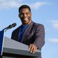 In this Sept. 25, 2021, file photo Senate candidate Herschel Walker speaks during a rally in Perry, Ga. Walker raised $5.4 million for his U.S. Senate race in the last quarter of 2021, the former football star&#39;s campaign said Wednesday, Jan. 26, 2022. (AP Photo/Ben Gray, File)