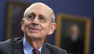 Supreme Court Associate Justice Stephen Breyer testifies before a House Committee on Appropriations Subcommittee on Financial Services hearing to review the FY 2016 budget request of the Supreme Court of the United States, on Capitol Hill in Washington on March 23, 2015. Breyer is retiring, giving President Joe Biden an opening he has pledged to fill by naming the first Black woman to the high court, two sources told The Associated Press Wednesday, Jan. 26, 2022. (AP Photo/Manuel Balce Ceneta) **FILE**