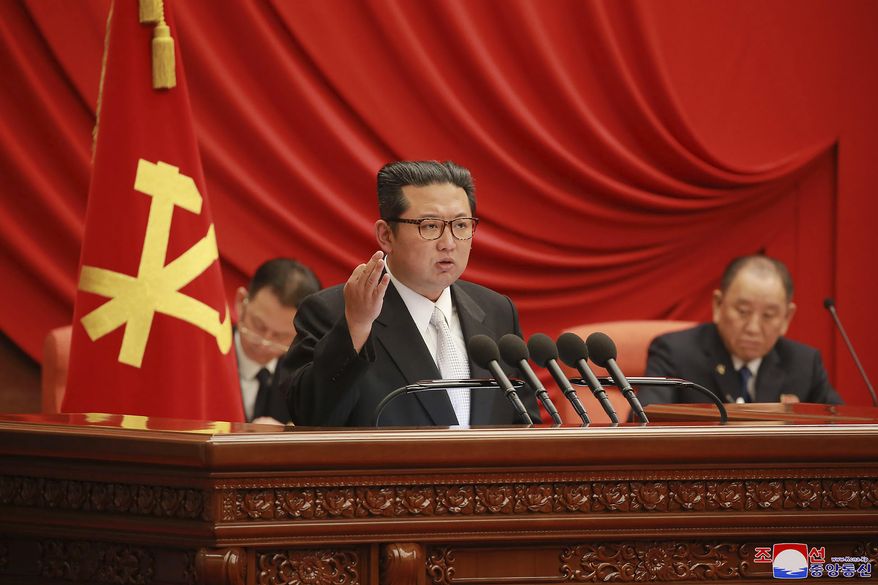 In this photo provided by the North Korean government, North Korean leader Kim Jong Un attends a meeting of the Central Committee of the ruling Workers&#39; Party in Pyongyang, North Korea. The photo was taken during Dec. 27 - Dec. 31, 2021, according to the source. The content of this image is as provided and cannot be independently verified. Korean language watermark on image as provided by source reads: &amp;quot;KCNA&amp;quot; which is the abbreviation for Korean Central News Agency. (Korean Central News Agency/Korea News Service via AP, File)