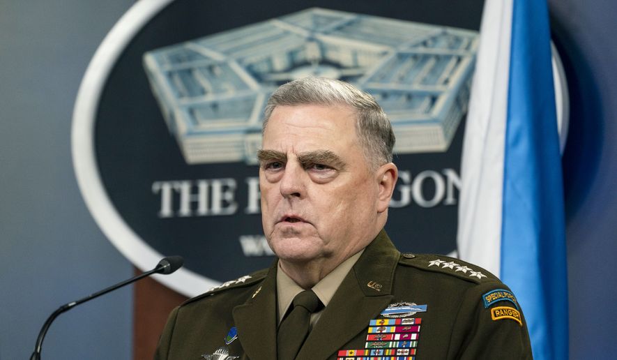 Joint Chiefs Chairman Gen. Mark Milley speaks during a media briefing at the Pentagon, Friday, Jan. 28, 2022, in Washington. (AP Photo/Alex Brandon)