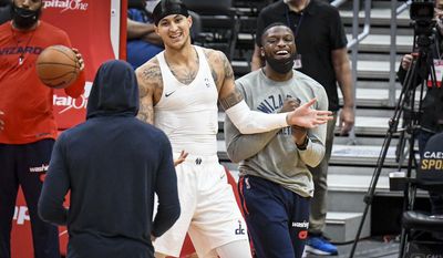 Wizards forward Kyle Kuzma warms up before the game against the Clippers from Washington Wizards vs. Los Angeles Clippers at Captial One Arena, Washington, D.C., January 25th, 2022 (Photo: Joe Glorioso | All-Pro Reels)