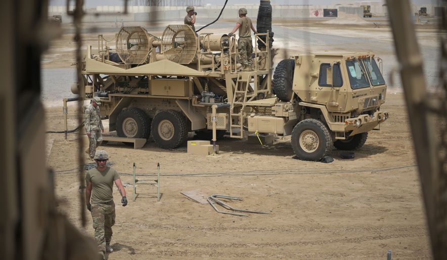 In this photo released by the U.S. Air Force, U.S. Army troops work near a Patriot missile battery at Al-Dhafra Air Base in Abu Dhabi, United Arab Emirates, May 5, 2021. The U.S. military launched Patriot interceptor missiles during an attack Monday, Jan. 31, 2022, by Yemen&#x27;s Houthi rebels that targeted the United Arab Emirates during a visit by Israel&#x27;s president, the second-such time American troops have opened fire, officials said. (Staff Sgt. Jao&#x27;Torey Johnson/U.S. Air Force via AP)