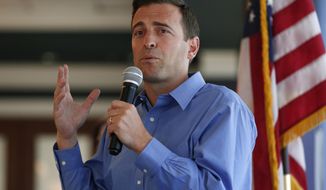 Nevada state Attorney General Adam Laxalt speaks at the Southern Hills Republican Women&#x27;s Club in Henderson, Nev., on Aug. 28, 2018. Democratic Sen. Cortez Masto raised $3.3 million the last three months of 2021 in her bid for re-election in the swing-state of Nevada, more than twice as much as each of the leading candidates seeking the Republican nomination to try to unseat her. Former GOP state Attorney General Laxalt reported raising $1.35 million for the quarter and Republican Sam Brown $1.06 million, their campaigns said Tuesday, Feb. 1, 2022. (AP Photo/John Locher, File)