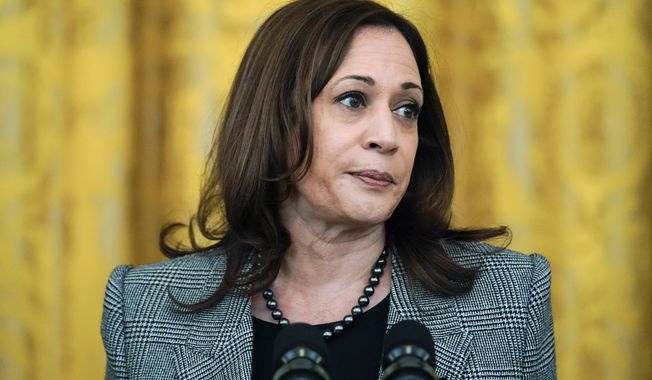 Vice President Kamala Harris speaks during a &quot;Cancer Moonshot,&quot; event in the East Room of the White House, Wednesday, Feb. 2, 2022, in Washington. (AP Photo/Alex Brandon)