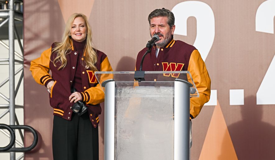 Co-owner Dan Snyder speaks during the new name press conference for the Washington Commanders at FedEx Field on February 2nd 2022 in Landover MD. (Reggie Hildred/All-Pro Reels)