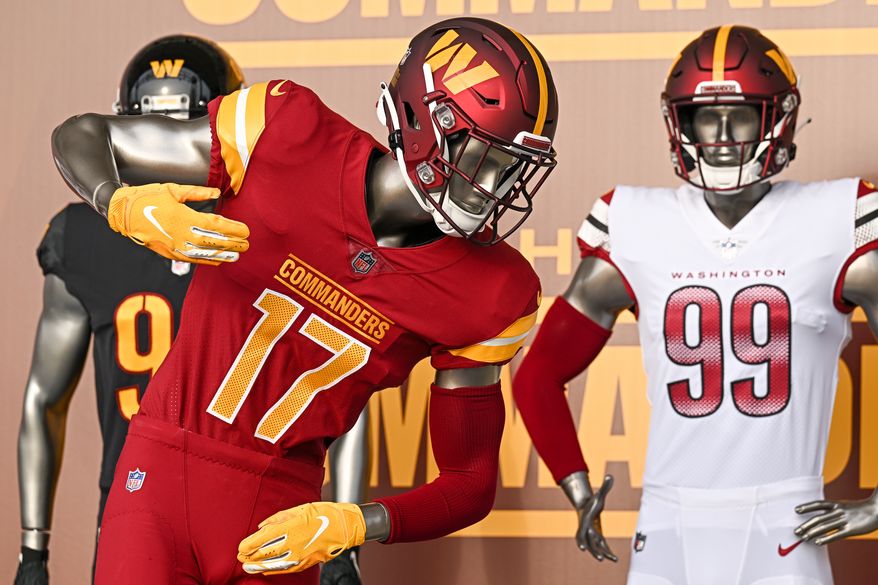 Details of the new uniforms of the Washington Commanders at FedEx Field on February 2nd 2022 in Landover MD. (Reggie Hildred/All-Pro Reels)