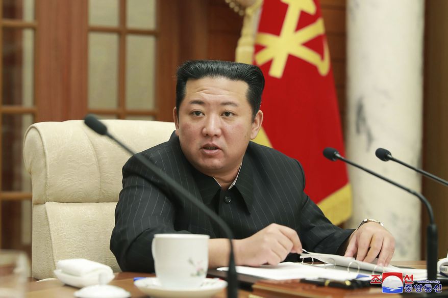 In this file photo provided by the North Korean government, North Korean leader Kim Jong Un attends a meeting of the Central Committee of the ruling Workers' Party in Pyongyang, North Korea, Jan. 19, 2022. (Korean Central News Agency/Korea News Service via AP, File) **FILE**