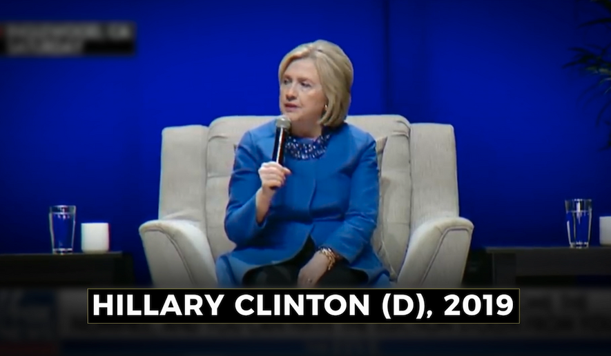 Hillary Clinton. (Image via America First Policy Institute video montage)