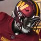The new Washington Commanders logo (on the helmet) and uniforms were revealed at FedEx Field in Landover, Maryland on Wednesday. (Joe Glorioso | All-Pro Reels)