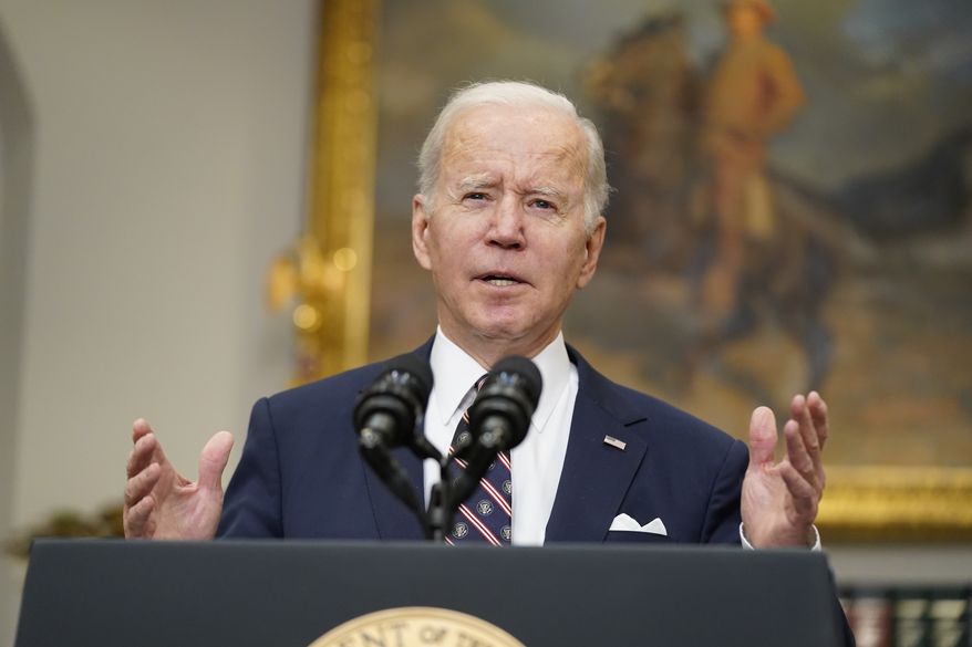 President Joe Biden speaks about a counterterrorism raid carried out by U.S. special forces that killed top Islamic State leader Abu Ibrahim al-Hashimi al-Qurayshi in northwestern Syria, Thursday, Feb. 3, 2022, in the Roosevelt Room of the White House in Washington. (AP Photo/Patrick Semansky)