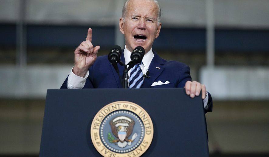 President Joe Biden speaks before signing an executive order on project labor agreements at the Ironworkers Local 5 in Upper Marlboro, Md., Friday, Feb. 4, 2022. (AP Photo/Carolyn Kaster)
