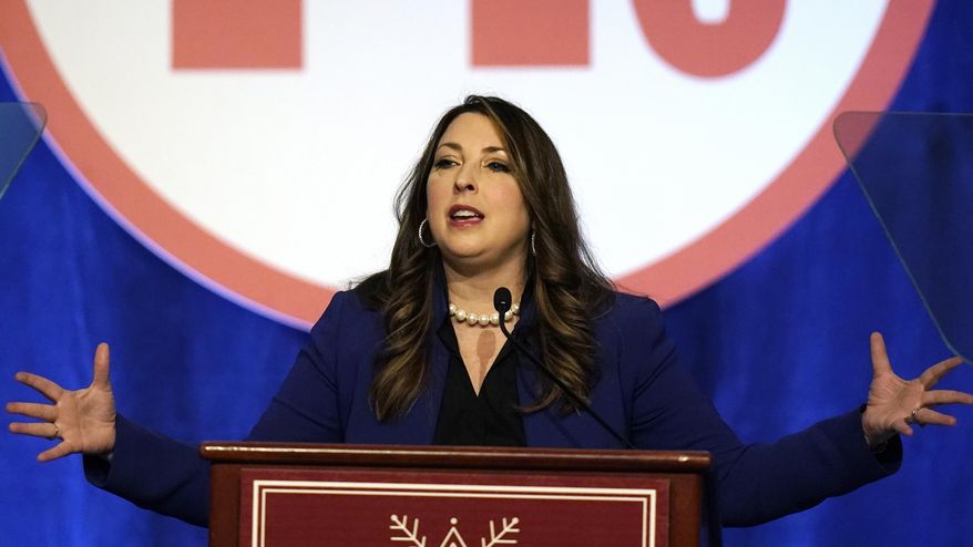 Ronna McDaniel, the GOP chairwoman, speaks during the Republican National Committee winter meeting Friday, Feb. 4, 2022, in Salt Lake City. (AP Photo/Rick Bowmer) ** FILE **