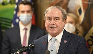 Congressman John Yarmuth, D-Ky., addresses the media as he endorses Kentucky State Senate Minority Leader Morgan McGarvey for his seat in the House of Representatives in Louisville, Ky., Monday, Feb. 7, 2022. Yarmuth has announced his retirement at the end of this term. (AP Photo/Timothy D. Easley)