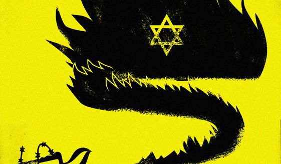 Illustration on the spread of antisemitism by Linas Garsys/The Washington Times