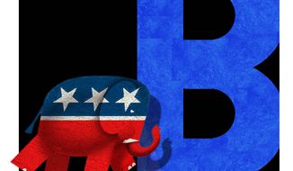 Illustration on Republicans (GOP) campaign plans and platform by Alexander Hunter/The Washington Times