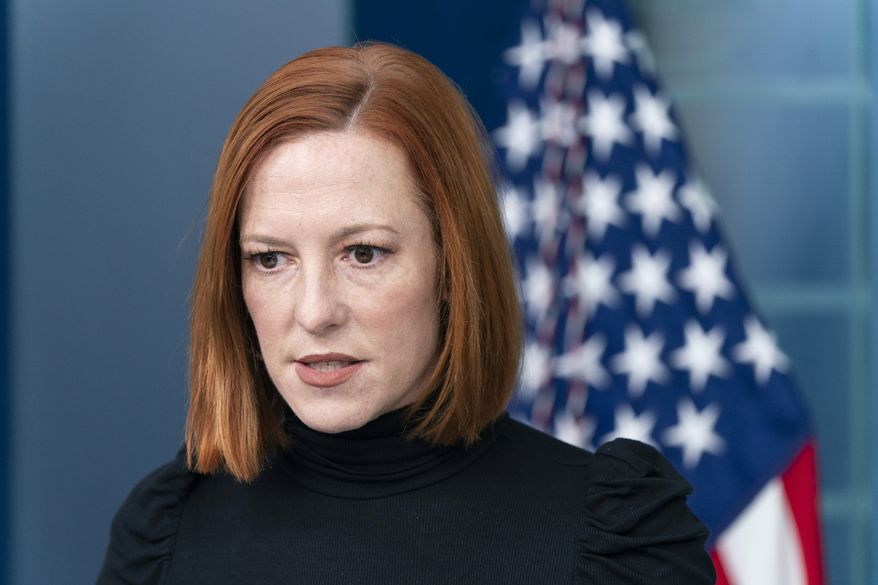 White House press secretary Jen Psaki speaks with reporters in the James Brady Press Briefing Room at the White House, Tuesday, Feb. 8, 2022, in Washington. (AP Photo/Alex Brandon)