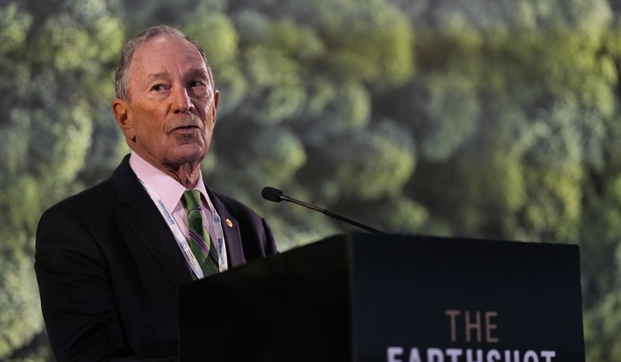Michael Bloomberg speaks during a meeting with Earthshot prize winners and finalists at the Glasgow Science Center on the sidelines of the COP26 U.N. Climate Summit in Glasgow, Scotland, Tuesday, Nov. 2, 2021. (AP Photo/Alastair Grant, Pool, File)