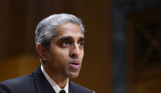 Surgeon General Dr. Vivek Murthy testifies before the Senate Finance Committee on Capitol Hill in Washington, Tuesday, Feb. 8, 2022, on youth mental health care. (AP Photo/Susan Walsh) ** FILE **