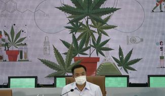 Thailand&#39;s Public Health Minister Anutin Charnvirakul speaks at a news conference at the Public Health Ministry in Nonthaburi, Thailand, Tuesday, Feb. 8, 2022, after signing a measure that drops cannabis from his ministry&#39;s list of controlled drugs. The action amounts to decriminalizing marijuana, which is a form of cannabis, but production and possession of it remain partially regulated. (AP Photo/Sakchai Lalit) ** FILE **