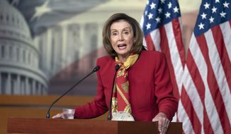Speaker of the House Nancy Pelosi of Calif., speaks during a news conference on Capitol Hill, Wednesday, Feb. 9, 2022, in Washington. (AP Photo/Mariam Zuhaib)
â€ 