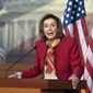 Speaker of the House Nancy Pelosi of Calif., speaks during a news conference on Capitol Hill, Wednesday, Feb. 9, 2022, in Washington. (AP Photo/Mariam Zuhaib)
â€ 