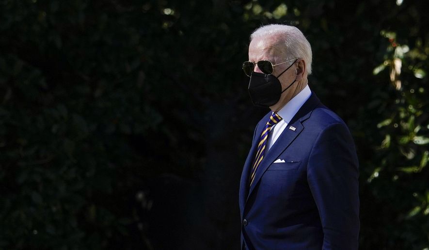 President Joe Biden walks on the South Lawn of the White House before boarding Marine One, Thursday, Feb. 10, 2022, in Washington. Biden is en route to Culpeper, Va., to promote his administration&#x27;s efforts to lower health care costs. (AP Photo/Patrick Semansky)