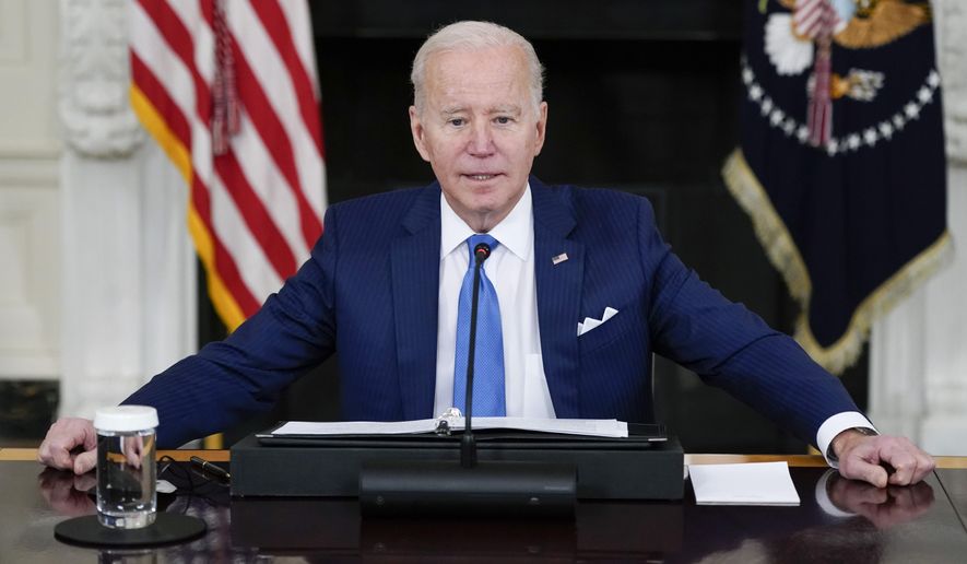 President Joe Biden speaks during a roundtable meeting with CEOs of electric utilities in the State Dining Room of the White House, Wednesday, Feb. 9, 2022, in Washington. Biden is trying to jump-start progress on his stalled domestic agenda by refocusing attention on one of his most popular proposals, limiting the cost of prescription drugs. Biden is traveling to Virginia on Thursday to call attention to what the White House says is the “unacceptable” cost of medications. (AP Photo/Patrick Semansky)