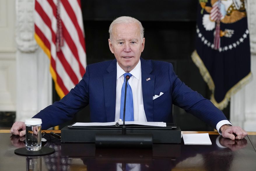 President Joe Biden speaks during a roundtable meeting with CEOs of electric utilities in the State Dining Room of the White House, Wednesday, Feb. 9, 2022, in Washington. Biden is trying to jump-start progress on his stalled domestic agenda by refocusing attention on one of his most popular proposals, limiting the cost of prescription drugs. Biden is traveling to Virginia on Thursday to call attention to what the White House says is the “unacceptable” cost of medications. (AP Photo/Patrick Semansky)