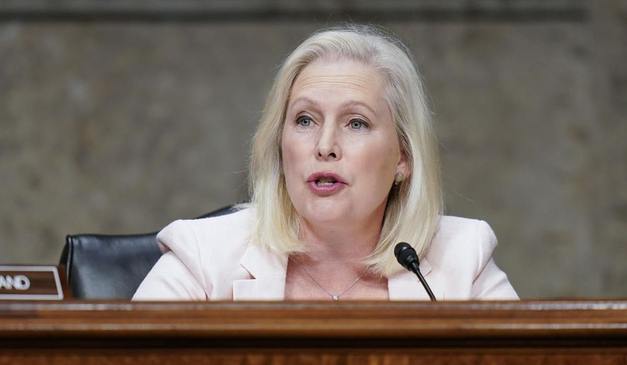 Sen. Kirsten Gillibrand, D-N.Y., speaks during a Senate Armed Services Committee hearing on Capitol Hill in Washington, Sept. 28, 2021. Congress on Thursday, Feb. 10, 2022, gave final approval to legislation guaranteeing that people who experience sexual harassment at work can seek recourse in the courts. Gillibrand, who has spearheaded the effort, called it “one of the most significant workplace reforms in American history.”  (AP Photo/Patrick Semansky, Pool) **FILE**