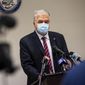 Nevada Gov. Steve Sisolak provides an update on COVID-19 regulations in Las Vegas on Aug. 16, 2021. Gov. Steve Sisolak is expected Thursday, Feb. 10, 2022, to announce revisions to Nevada&#x27;s coronavirus pandemic response, amid pressure to follow other states dropping mask mandates and following Biden administration preparations for a less-restrictive phase of the national pandemic response. (Chase Stevens/Las Vegas Review-Journal via AP) **FILE**