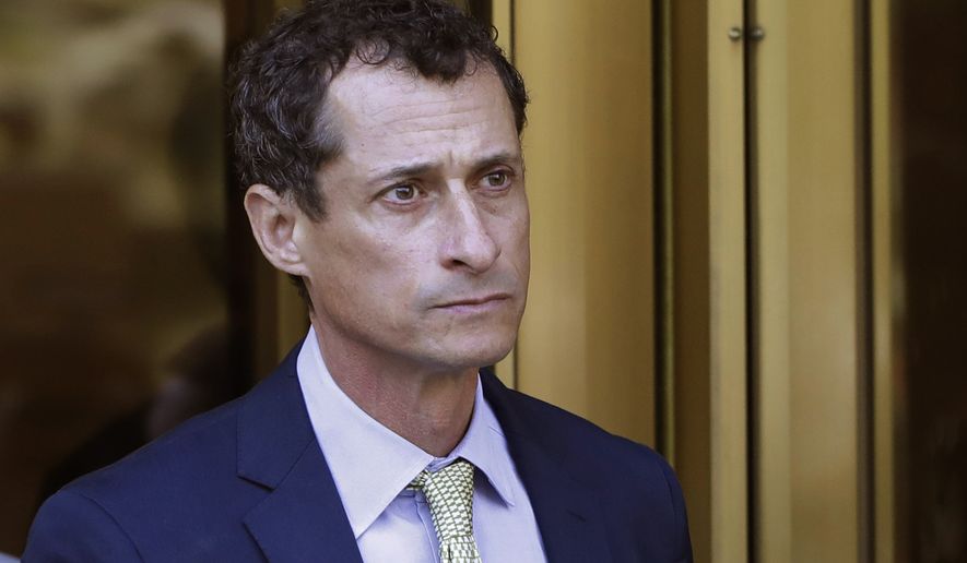 Former Congressman Anthony Weiner leaves federal court following his sentencing, Sept. 25, 2017, in New York. Disgraced former Congress member and ex-convict Anthony Weiner will host a weekly radio show with Guardian Angels founder Curtis Sliwa, WABC-AM radio officials announced. (AP Photo/Mark Lennihan, File)