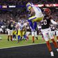 Los Angeles Rams wide receiver Cooper Kupp, top, catches a touchdown against Cincinnati Bengals cornerback Eli Apple during the second half of the NFL Super Bowl 56 football game Sunday, Feb. 13, 2022, in Inglewood, Calif. (AP Photo/Marcio Jose Sanchez)