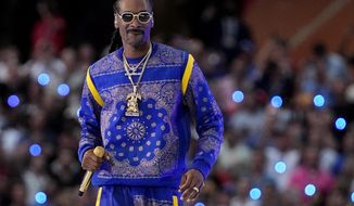Snoop Dogg performs during halftime of the NFL Super Bowl 56 football game between the Cincinnati Bengals and the Los Angeles Rams Sunday, Feb. 13, 2022, in Inglewood, Calif. (AP Photo/Tony Gutierrez)