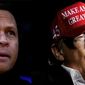This photo combo shows former slugger Alex Rodriguez, left, and former President Donald Trump. Rodriguez, once vilified by Donald Trump as a “druggie” and “joke” unworthy of wearing the pinstripes, is now a key part of an investment group seeking to buy the rights to the ex-president’s marquee Washington, D.C., hotel, people familiar with the deal told The Associated Press. (AP Photo/Jae C. Hong, Ross D. Franklin)