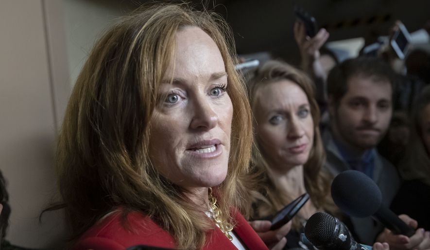 Rep. Kathleen Rice, D-N.Y., talks to reporters in the basement of the Capitol in Washington, Nov. 15, 2018. Rice said Tuesday, Feb. 15, 2022, she will not seek reelection this fall, making the New Yorker the 30th Democrat to announce they're leaving the House before November elections when Republicans are making a strong push to win the majority. (AP Photo/J. Scott Applewhite. File)