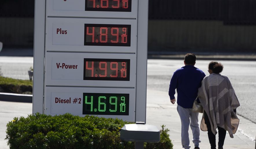 Gas prices are displayed on Jan. 28, 2022, in Santa Clarita, Calif., in this file photo. (AP Photo/Marcio Jose Sanchez, File)  **FILE**