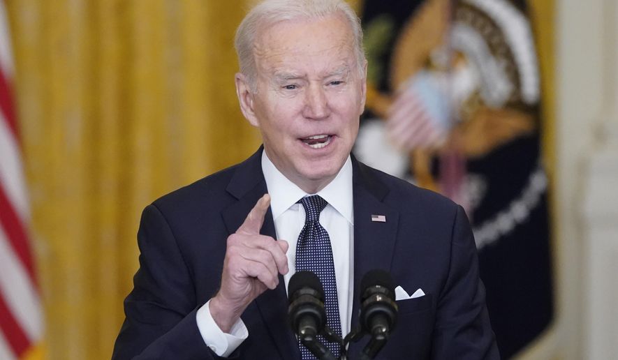 President Joe Biden speaks about Ukraine in the East Room of the White House, Tuesday, Feb. 15, 2022, in Washington. (AP Photo/Alex Brandon)