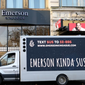 This mobile billboard, sponsored by the educational civil liberties group FIRE, drove around Emerson College&#39;s campus in January. (Photo courtesy of FIRE)