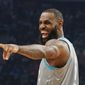 Los Angeles Lakers&#39; LeBron James jokes with fans during the NBA All-Star game in Cleveland, Sunday, Feb. 20, 2022. (AP Photo/Charles Krupa) **FILE**
