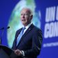President Joe Biden speaks during the &quot;Accelerating Clean Technology Innovation and Deployment&quot; event at the COP26 U.N. Climate Summit, Nov. 2, 2021, in Glasgow, Scotland. (AP Photo/Evan Vucci, Pool, File)