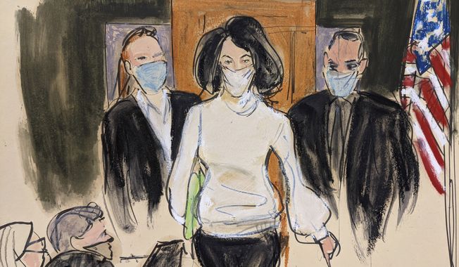 In this courtroom sketch, Ghislaine Maxwell enters the courtroom escorted by U.S. Marshalls at the start of her trial, Nov. 29, 2021, in New York. Judge Alison Nathan said Thursday, Feb. 24, 2022, that she&#x27;ll question a juror under oath during a rare post-verdict evidentiary hearing about the answers he gave during jury selection for the criminal trial of Maxwell after he told news outlets that he didn&#x27;t recall being asked about prior sexual abuse. (AP Photo/Elizabeth Williams, File)