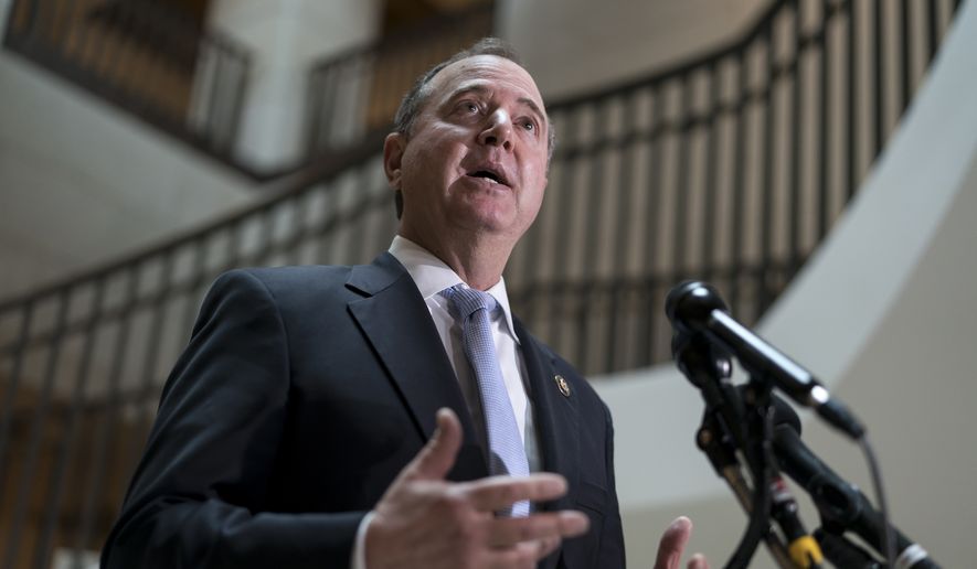 House Intelligence Committee Chairman Adam Schiff, D-Calif., updates reporters at the Capitol in Washington, Thursday, Feb. 24, 2022, following the Russian invasion of Ukraine. (AP Photo/J. Scott Applewhite)