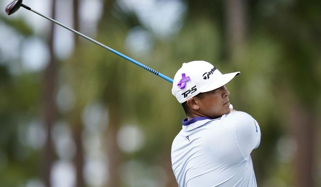 Kurt Kitayama hits from the ninth tee during the first round of the Honda Classic golf tournament, Thursday, Feb. 24, 2022, in Palm Beach Gardens, Fla. (AP Photo/Lynne Sladky)