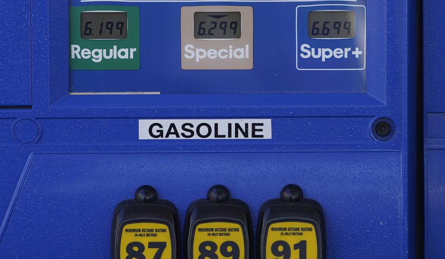 High gasoline prices are posted at a Mobil gas station following Russia&#39;s invasion of Ukraine, in West Hollywood, Calif., Friday, Feb. 25, 2022. (AP Photo/Damian Dovarganes)