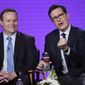 Stephen Colbert, right, executive producer of the Showtime animated series &amp;quot;Our Cartoon President,&amp;quot; takes part in a panel discussion on the show with fellow executive producer Chris Licht at the Television Critics Association Winter Press Tour on Jan. 6, 2018, in Pasadena, Calif. Licht, who currently runs Stephen Colbert&#x27;s late-night show at CBS but has a news background, is expected to be named the new president of CNN. An executive familiar with the discussions who spoke on condition of anonymity confirmed the news, first reported by the website Puck on Saturday, Feb. 26, 2022. (Photo by Chris Pizzello/Invision/AP, File)