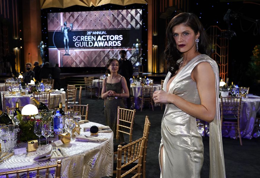 Alexandra Daddario attends the 28th annual Screen Actors Guild Awards at the Barker Hangar on Sunday, Feb. 27, 2022, in Santa Monica, Calif. (AP Photo/Chris Pizzello)