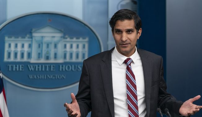 Daleep Singh, Deputy National Security Advisor for International Economics, speaks with reporters in the James Brady Press Briefing Room at the White House, Thursday, Feb. 24, 2022, in Washington. (AP Photo/Alex Brandon)