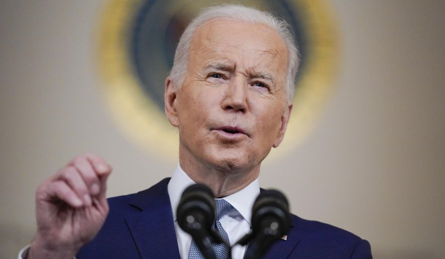 President Joe Biden speaks as he announces Judge Ketanji Brown Jackson as his nominee to the Supreme Court in the Cross Hall of the White House, Feb. 25, 2022, in Washington. (AP Photo/Carolyn Kaster, File)