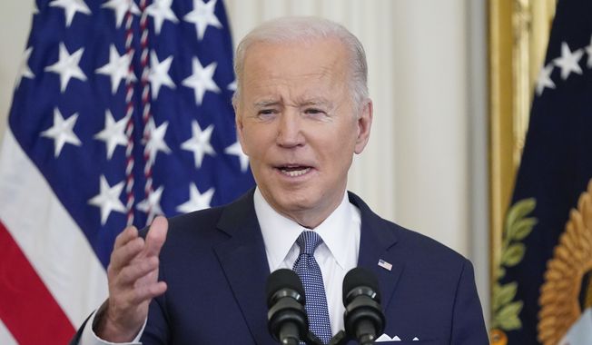 President Joe Biden speaks at an event to celebrate Black History Month in the East Room of the White House, Monday, Feb. 28, 2022, in Washington. (AP Photo/Patrick Semansky)