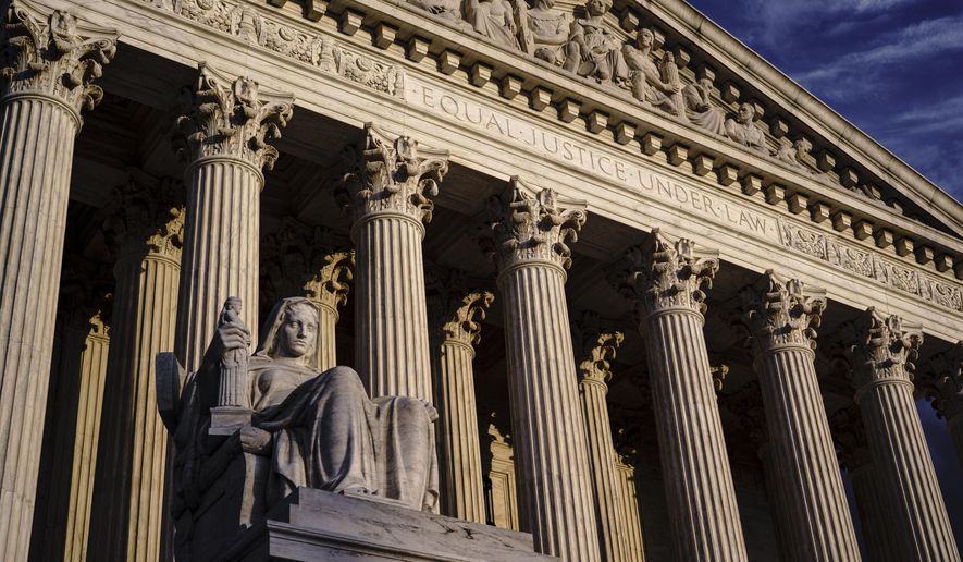 The Supreme Court is seen at dusk in Washington on Oct. 22, 2021. (AP Photo/J. Scott Applewhite, File)